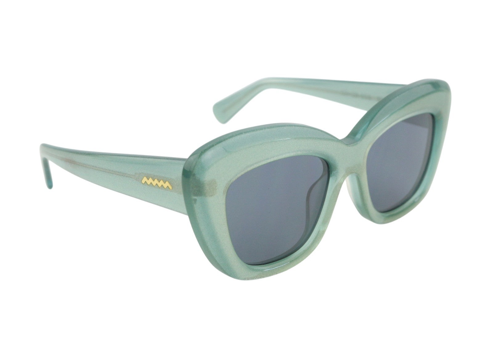 BRAIN DEAD Chibi SLVR-FLK/BLK Women Sunglasses OS Blue Tinted Cat-Eye Glitter