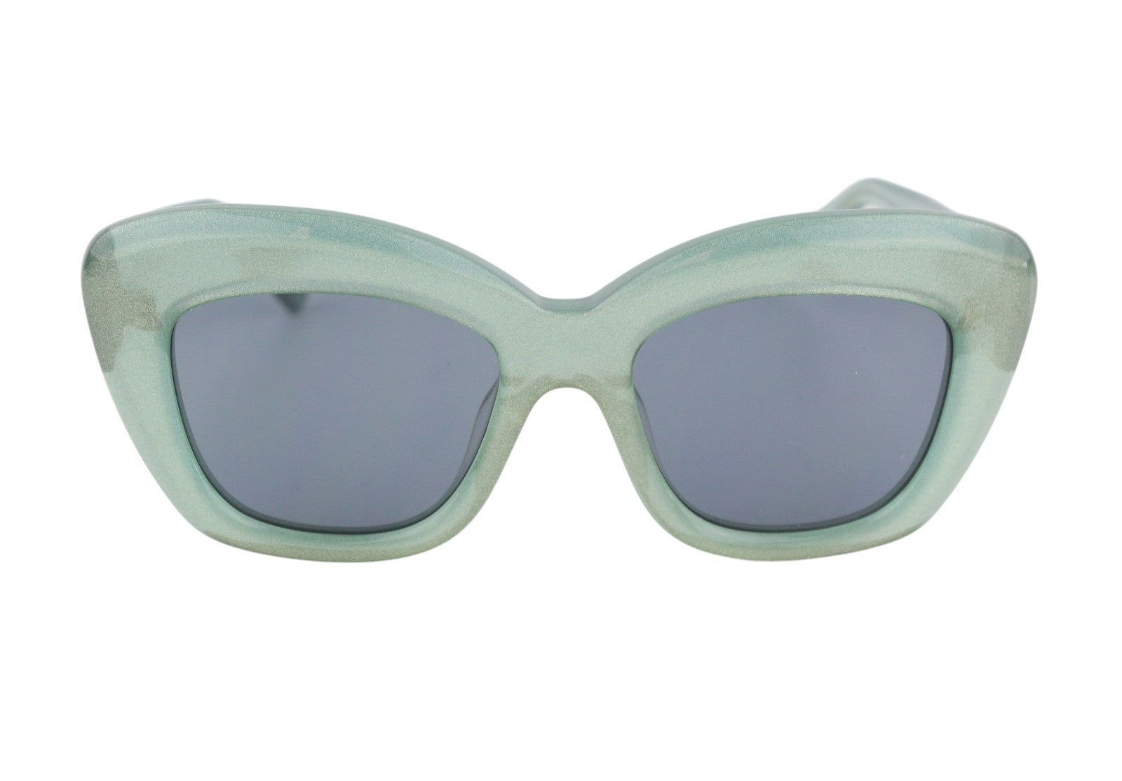 BRAIN DEAD Chibi SLVR-FLK/BLK Women Sunglasses OS Blue Tinted Cat-Eye Glitter