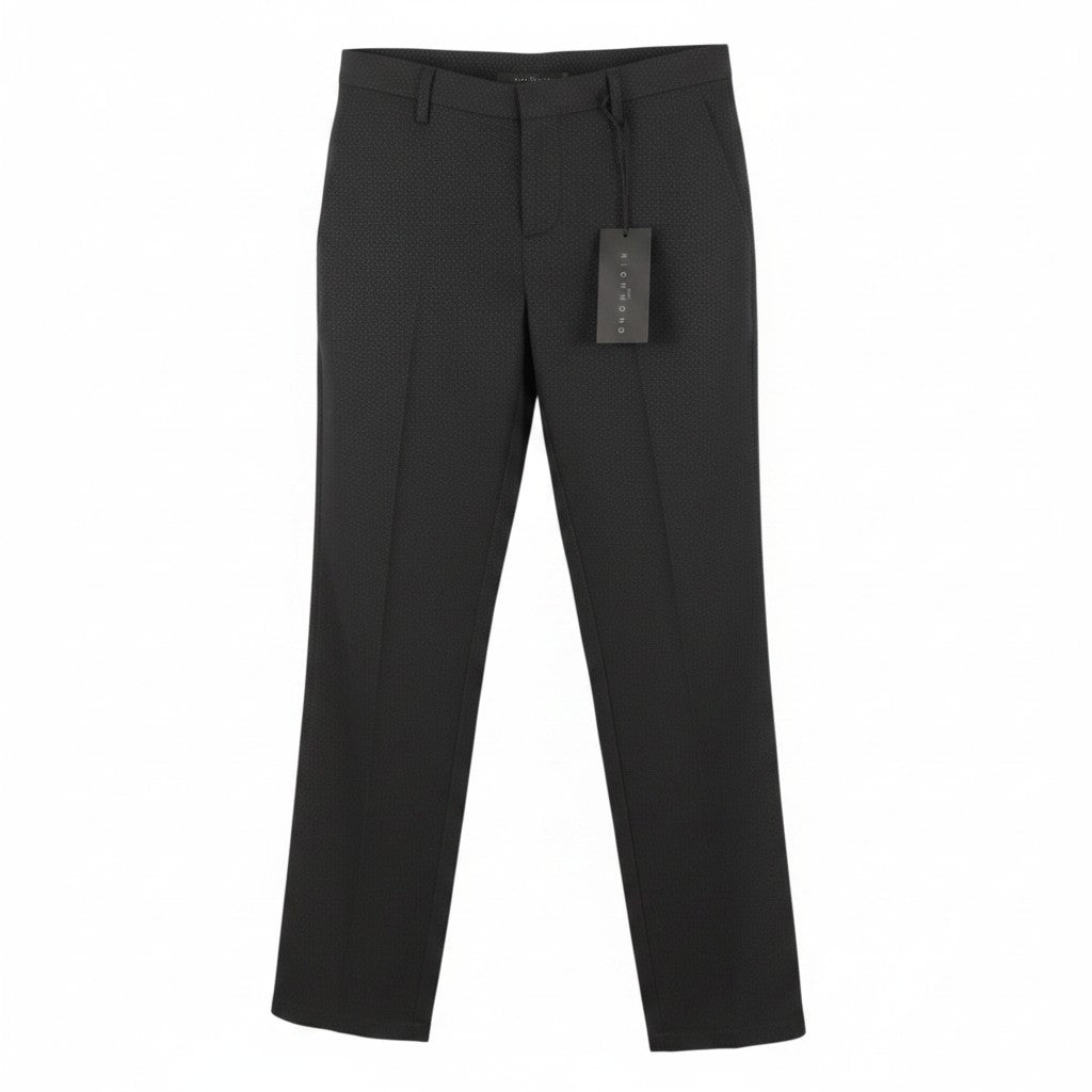 JOHN RICHMOND Women Trousers UK16 W34 Black Patterned Zip Fly Straight Fit