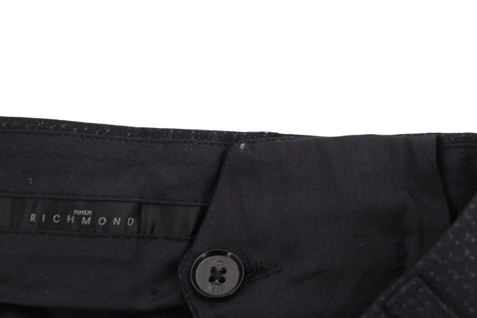 JOHN RICHMOND Women Trousers UK16 W34 Black Patterned Zip Fly Straight Fit