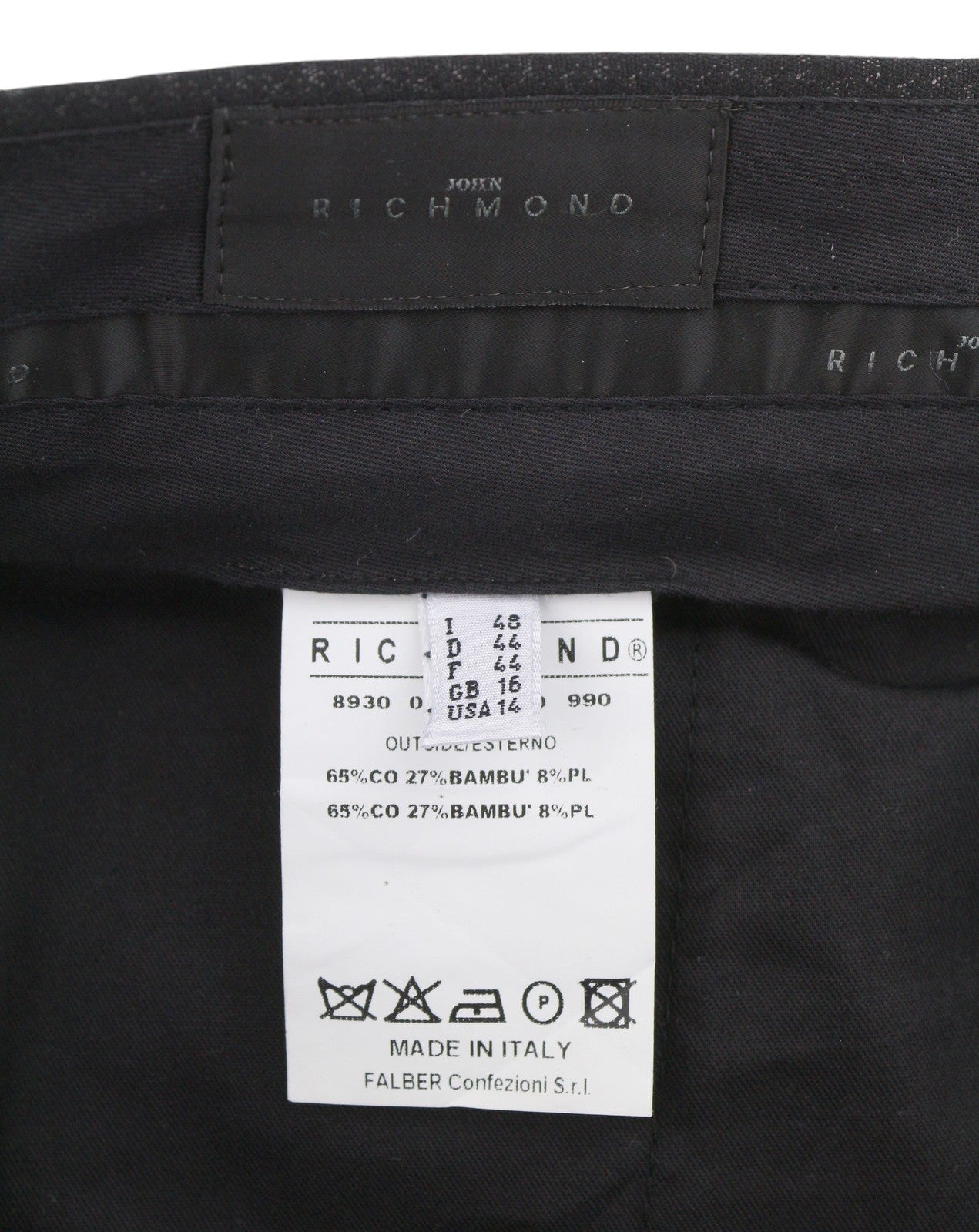 JOHN RICHMOND Women Trousers UK16 W34 Black Patterned Zip Fly Straight Fit
