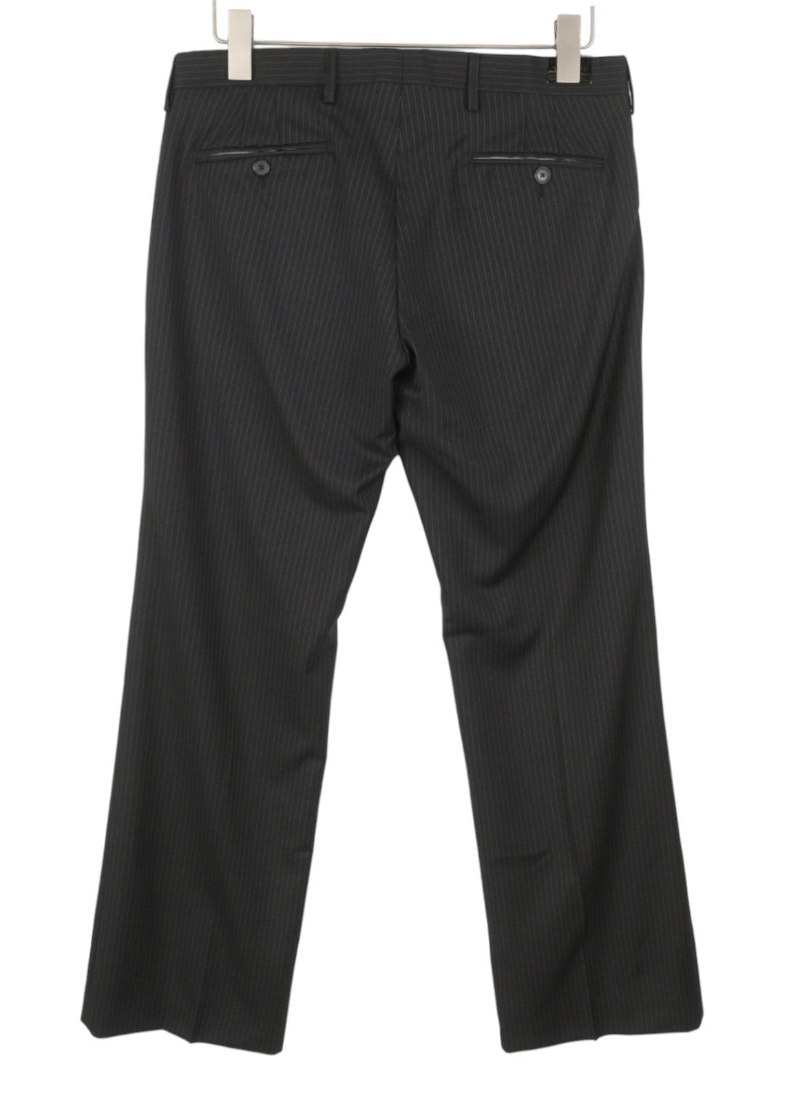 JOHN RICHMOND Women Trousers UK16 W34 Black Pinstriped Wool Straight Fit