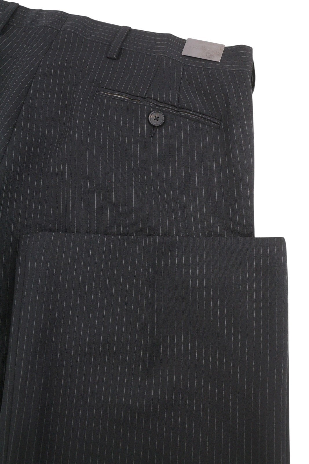 JOHN RICHMOND Women Trousers UK16 W34 Black Pinstriped Wool Straight Fit