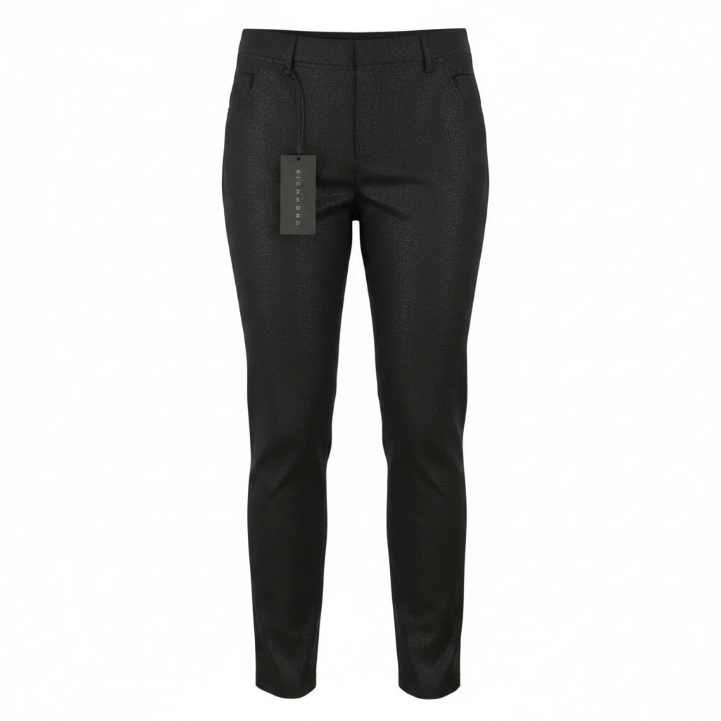JOHN RICHMOND Women Trousers UK16 W34 Black Wool Glitter Look Zip Fly Straight
