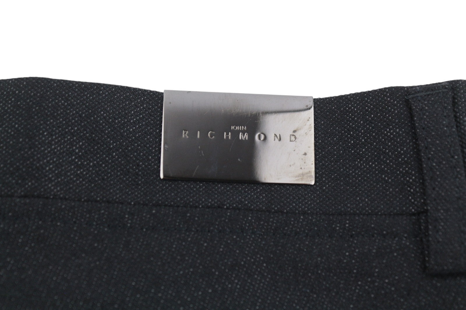JOHN RICHMOND Women Trousers UK16 W34 Black Wool Glitter Look Zip Fly Straight