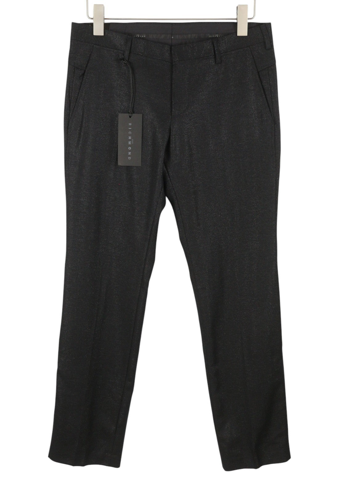 JOHN RICHMOND Women Trousers UK16 W34 Black Wool Glitter Look Zip Fly Straight