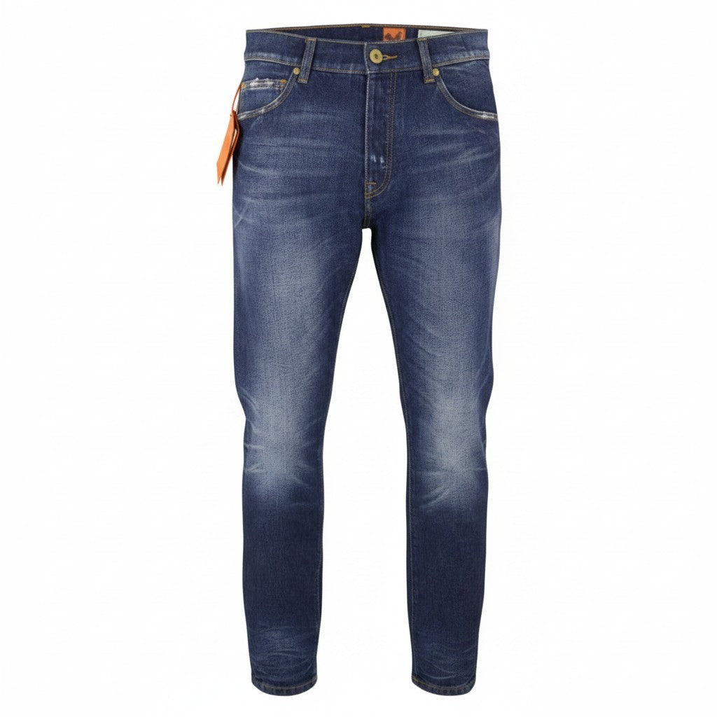 GOOD GENES Men Jeans W29/L34 Blue Whiskers Faded Distress Slim Fit Button Fly