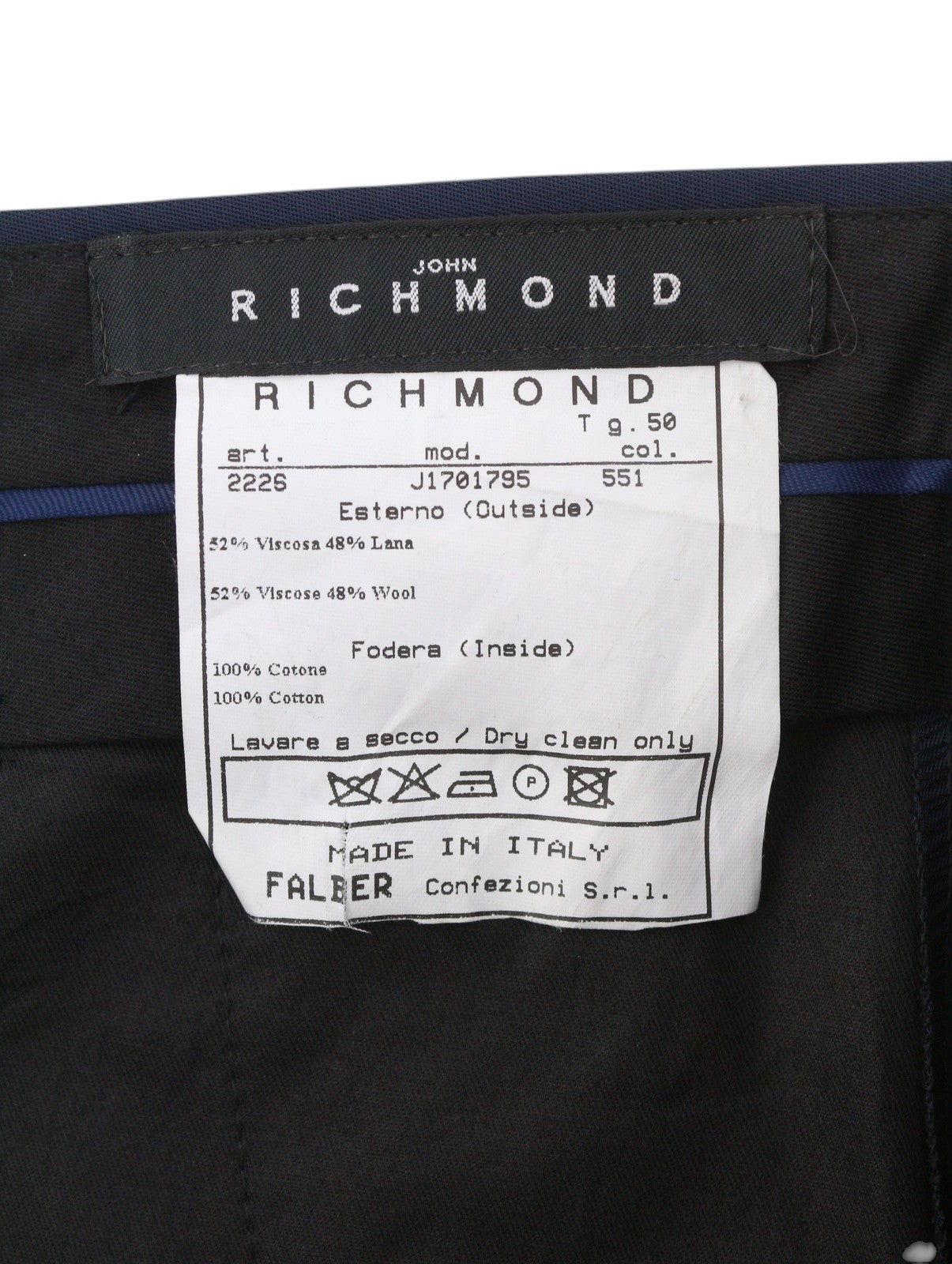 JOHN RICHMOND Women Trousers UK18 W33 Blue Wool Blend Zip Fly Straight Fit