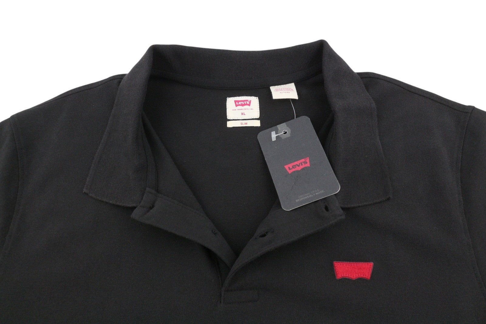 LEVI'S Slim Men Polos XL Black Cotton Tricot Short Sleeved