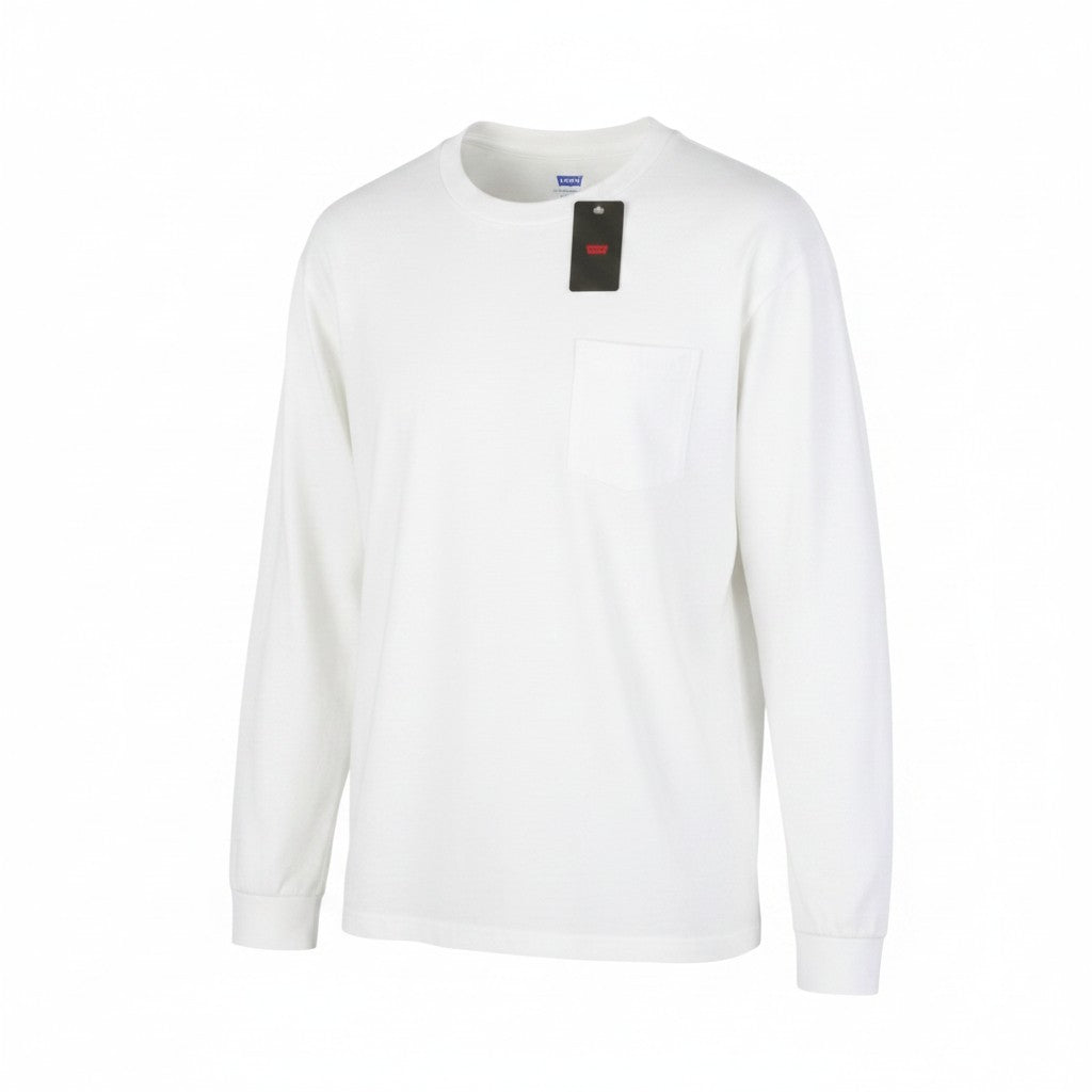 LEVI'S Relaxed Men T-Shirt XS White Cotton Tricot Long Sleeved