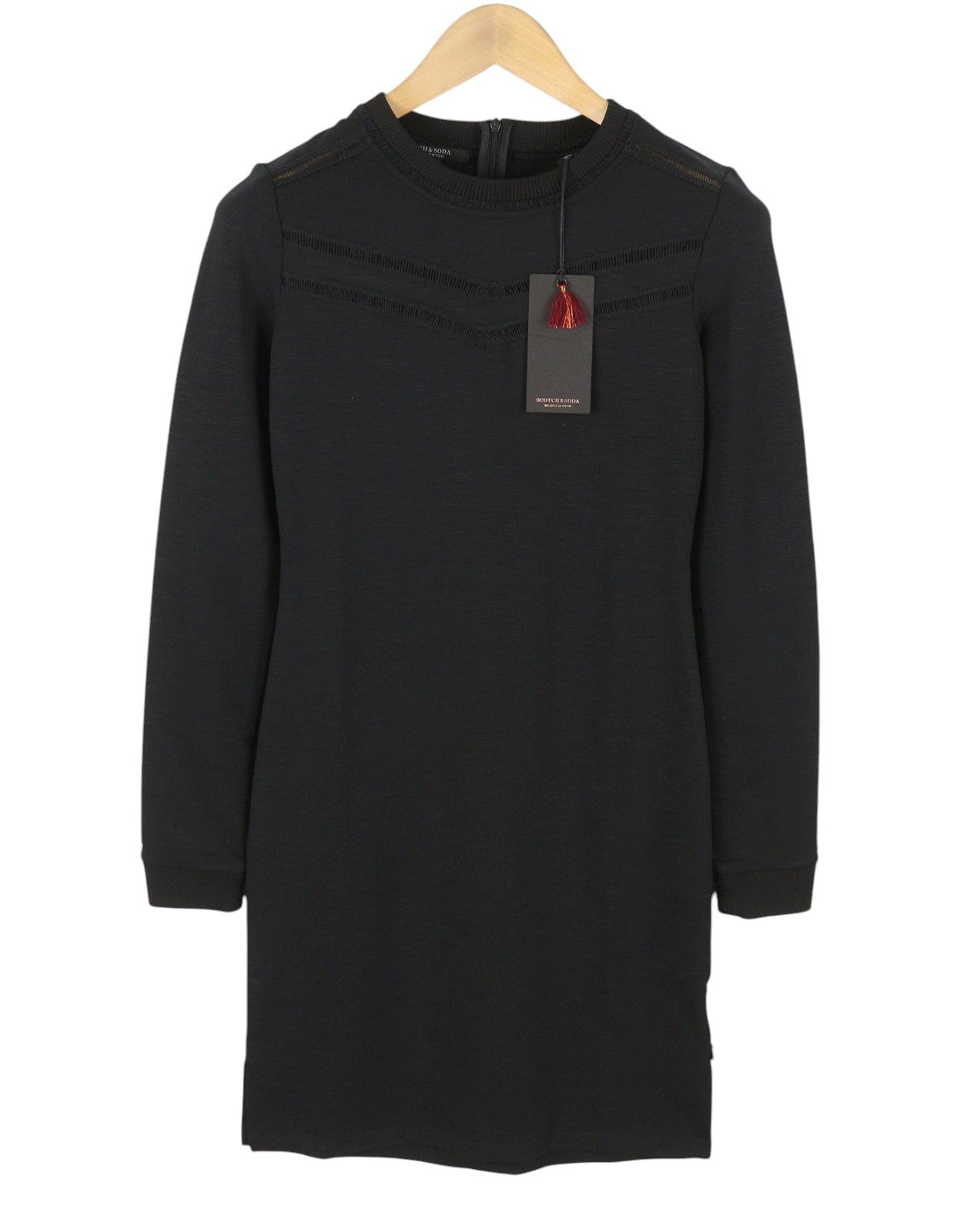 MAISON SCOTCH Women Dress XS Black Cut-Out Details Crew Long Sleeved