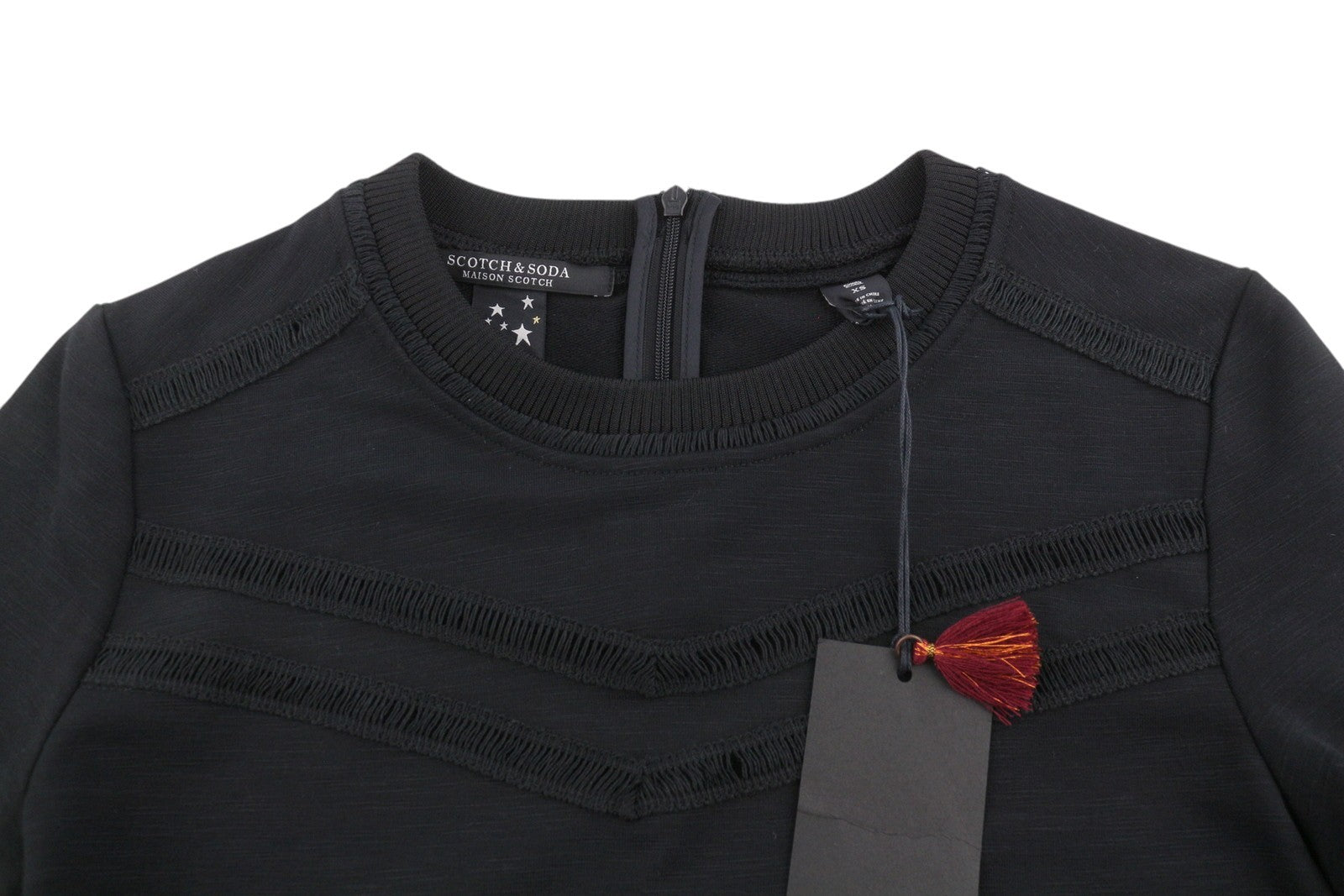 MAISON SCOTCH Women Dress XS Black Cut-Out Details Crew Long Sleeved