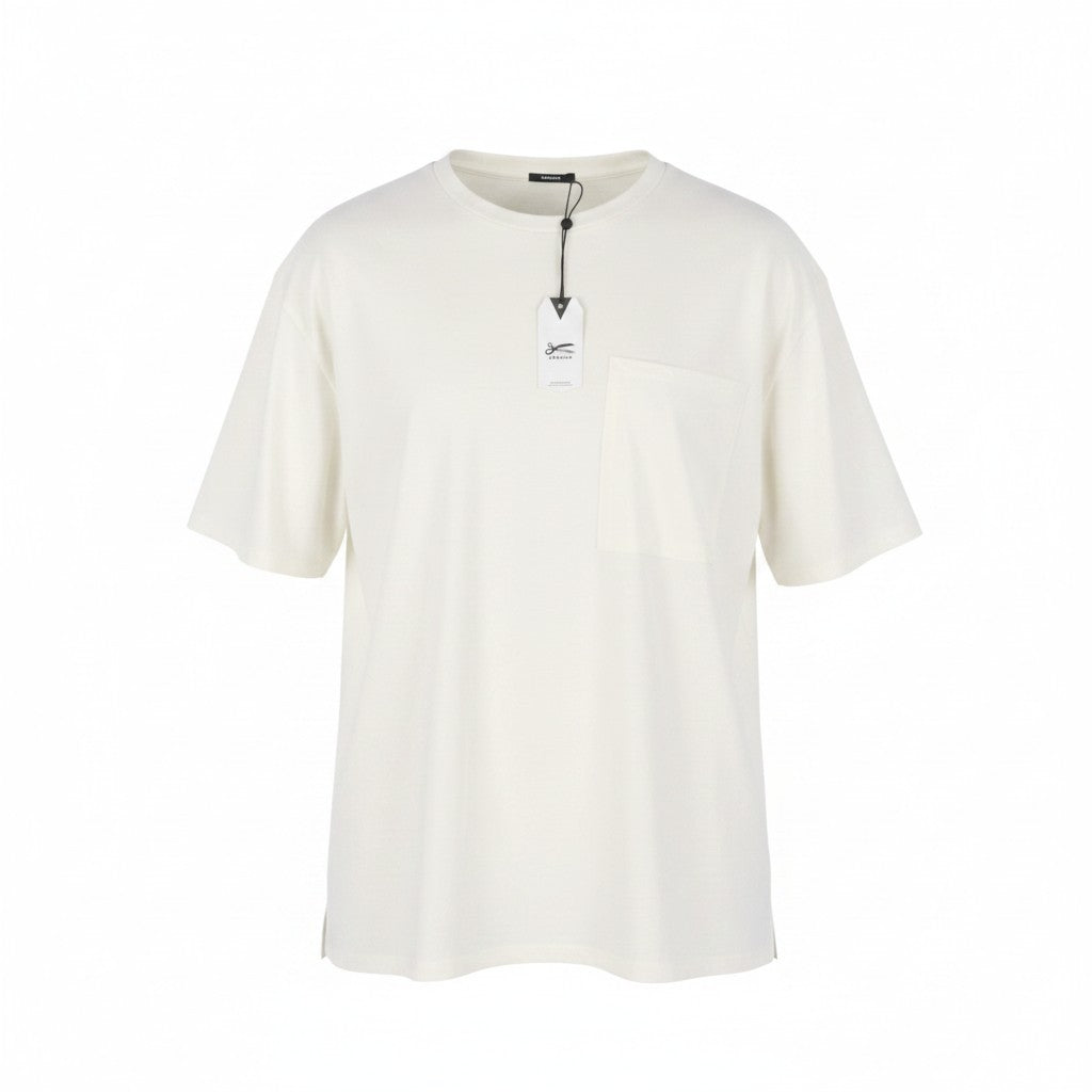 DENHAM Omono Women T-Shirt XL Off White Patch Pocket Tricot Cotton Short Sleeve