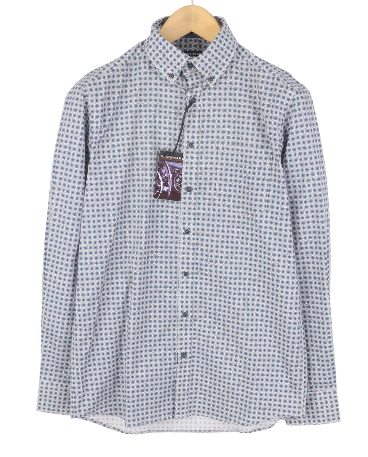 STATE OF ART Regular Fit Men Shirt S Blue Patterned Button Down Neck Casual