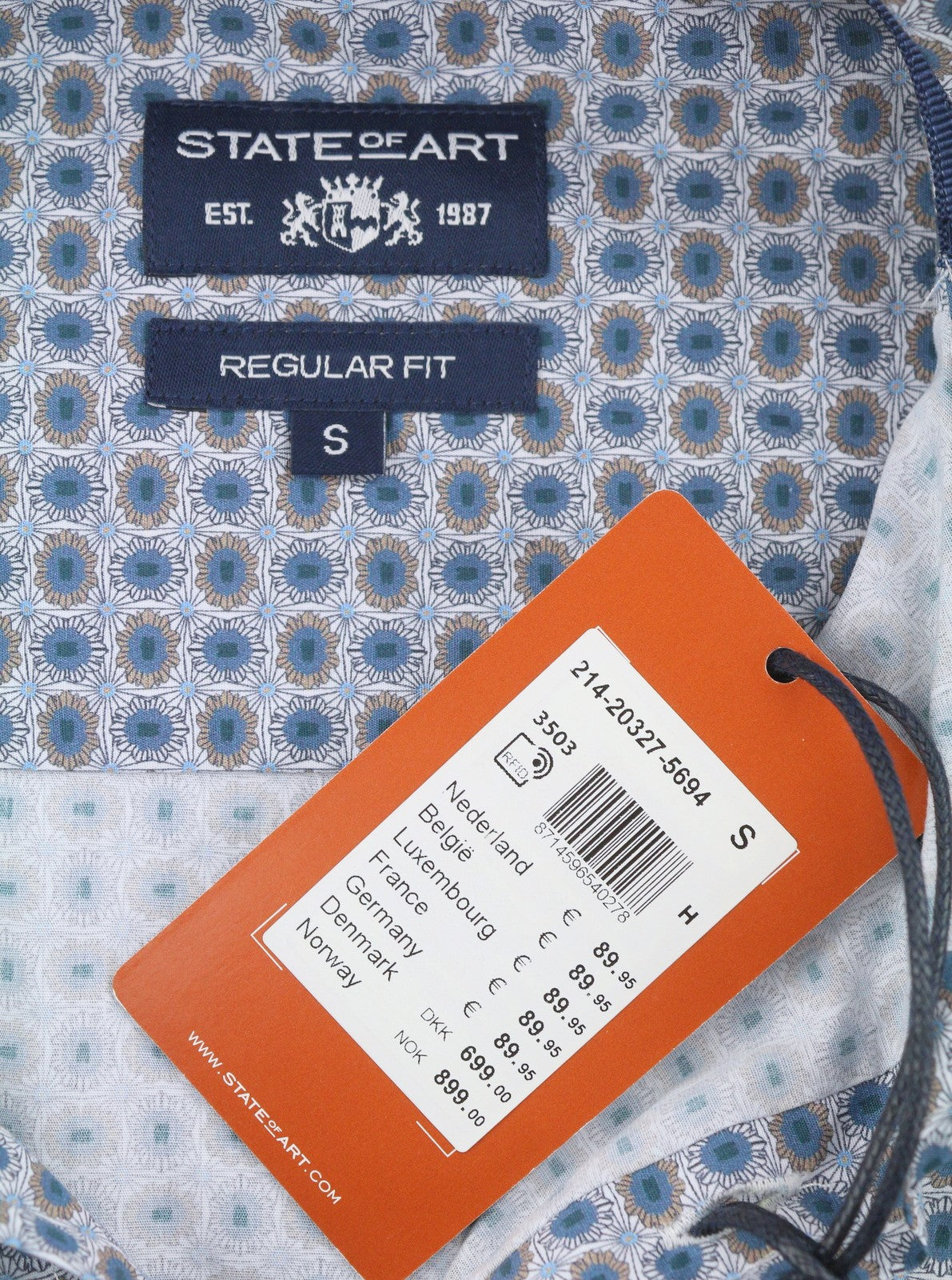 STATE OF ART Regular Fit Men Shirt S Blue Patterned Button Down Neck Casual