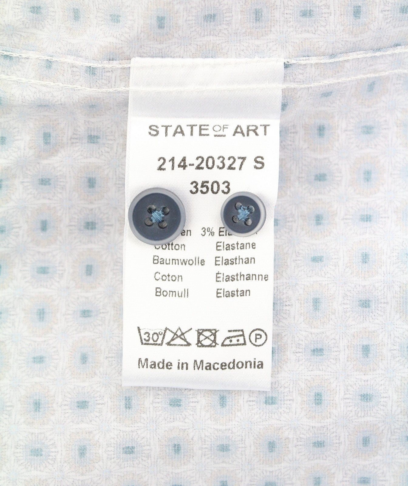 STATE OF ART Regular Fit Men Shirt S Blue Patterned Button Down Neck Casual