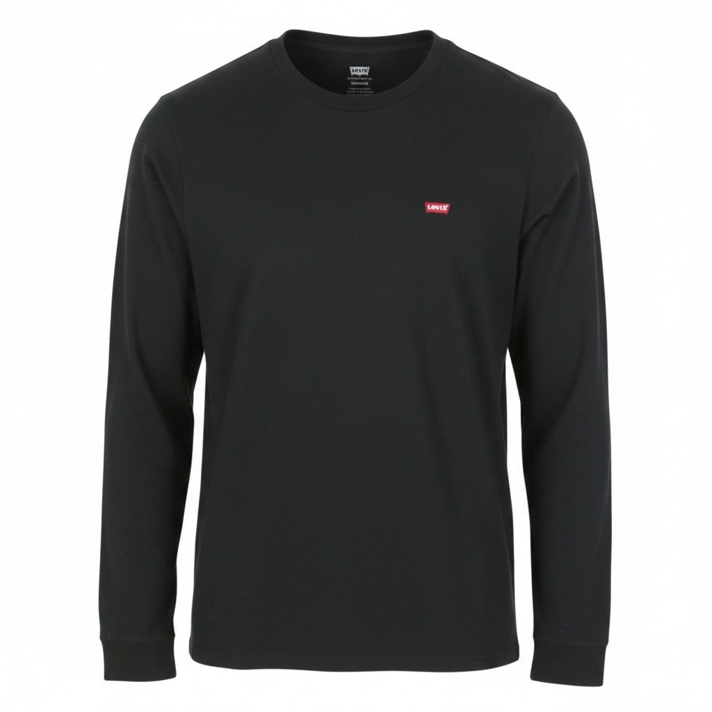 LEVI'S Standard Men T-Shirt XS Black Tricot Cotton Crew Long Sleeved