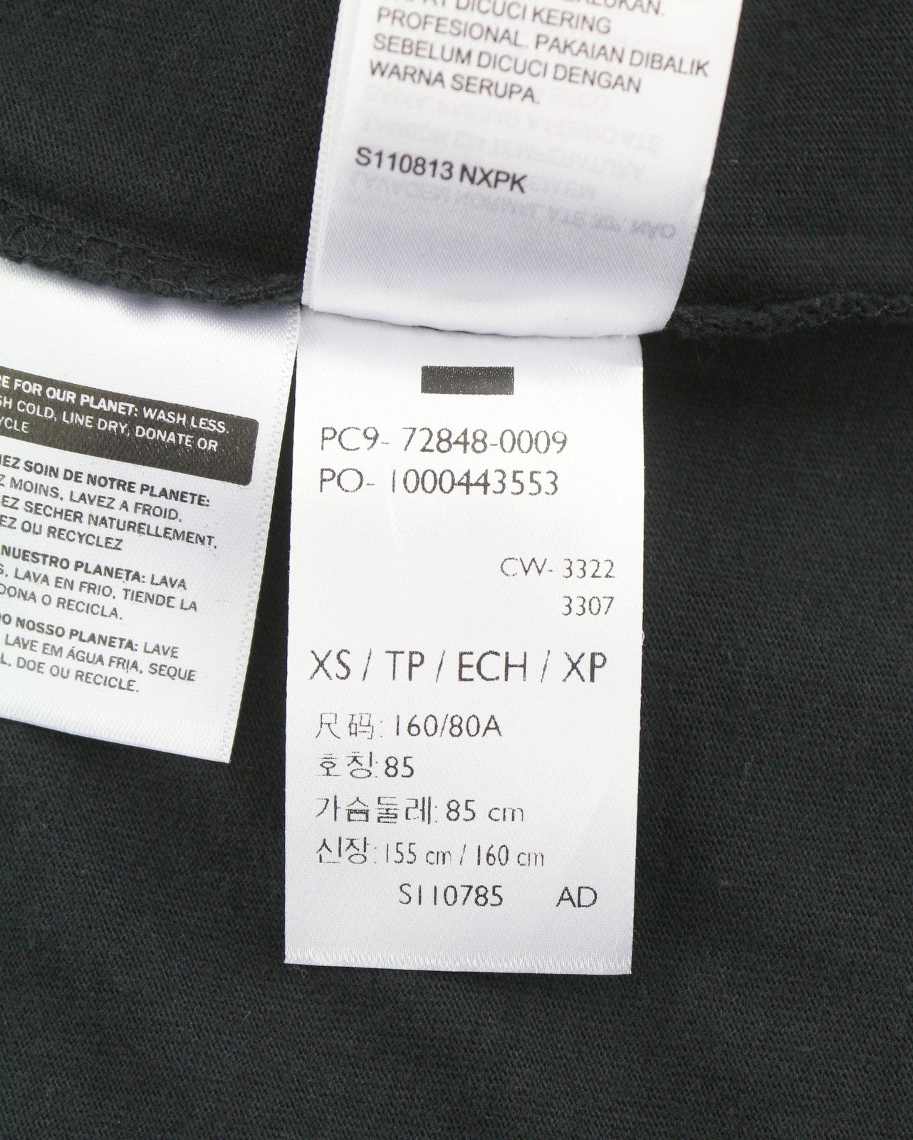 LEVI'S Standard Men T-Shirt XS Black Tricot Cotton Crew Long Sleeved