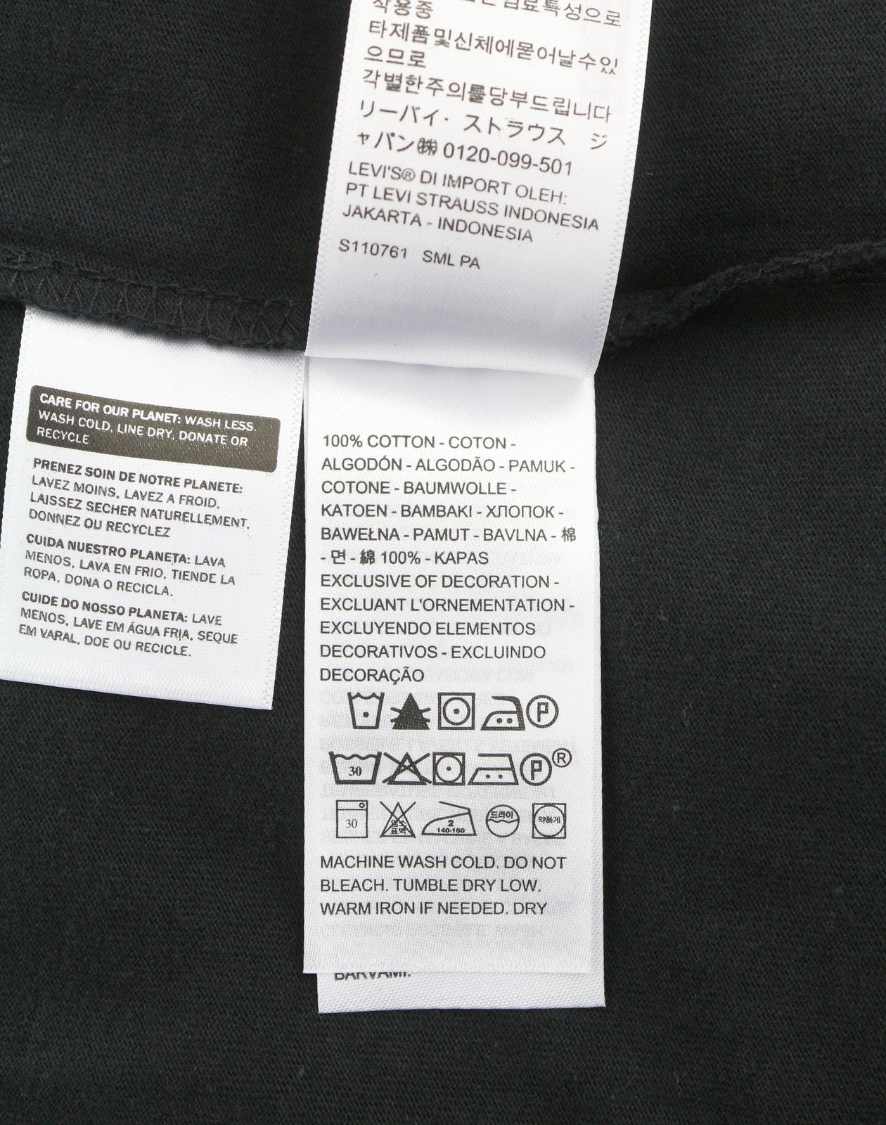 LEVI'S Standard Men T-Shirt XS Black Tricot Cotton Crew Long Sleeved