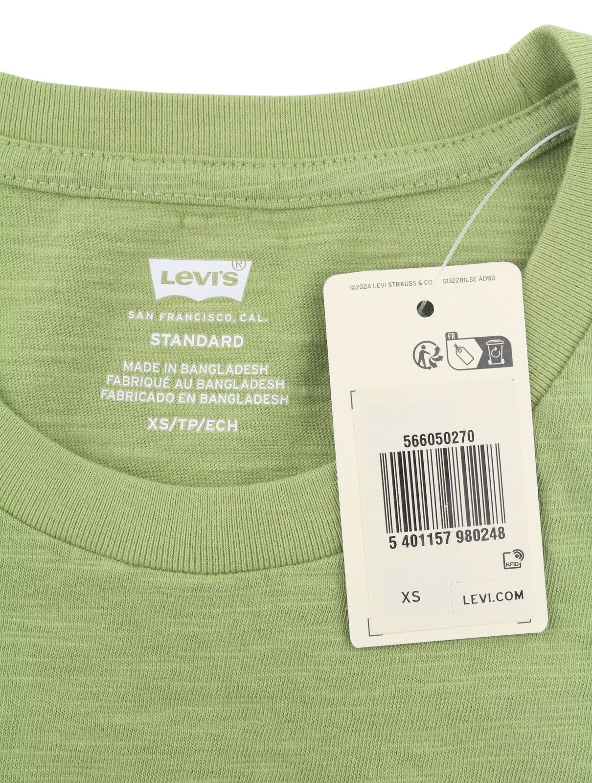 LEVI'S Standard Men T-Shirt XS Green Melange Crew Neck Tricot Short Sleeve