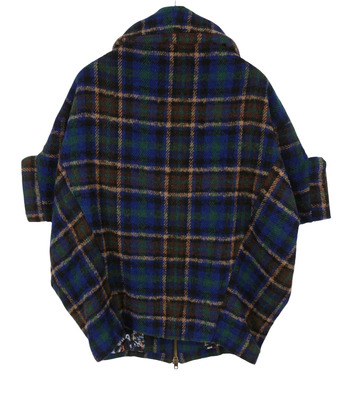 DESIGUAL Women Coat 42 XL Multicolored Plaid Flannel Wool Blend 3/4 Sleeved
