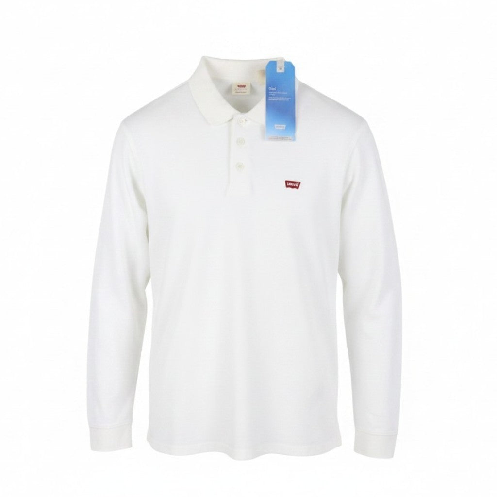 LEVI'S Standard Fit Men Polos L White Cotton Tricot Long Sleeved