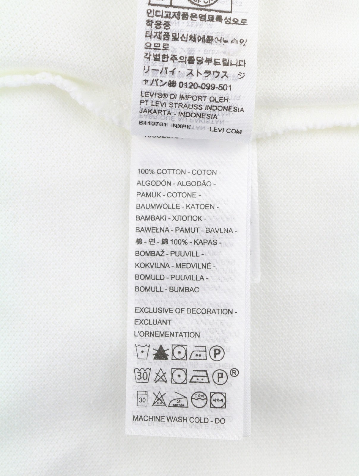 LEVI'S Standard Fit Men Polos L White Cotton Tricot Long Sleeved