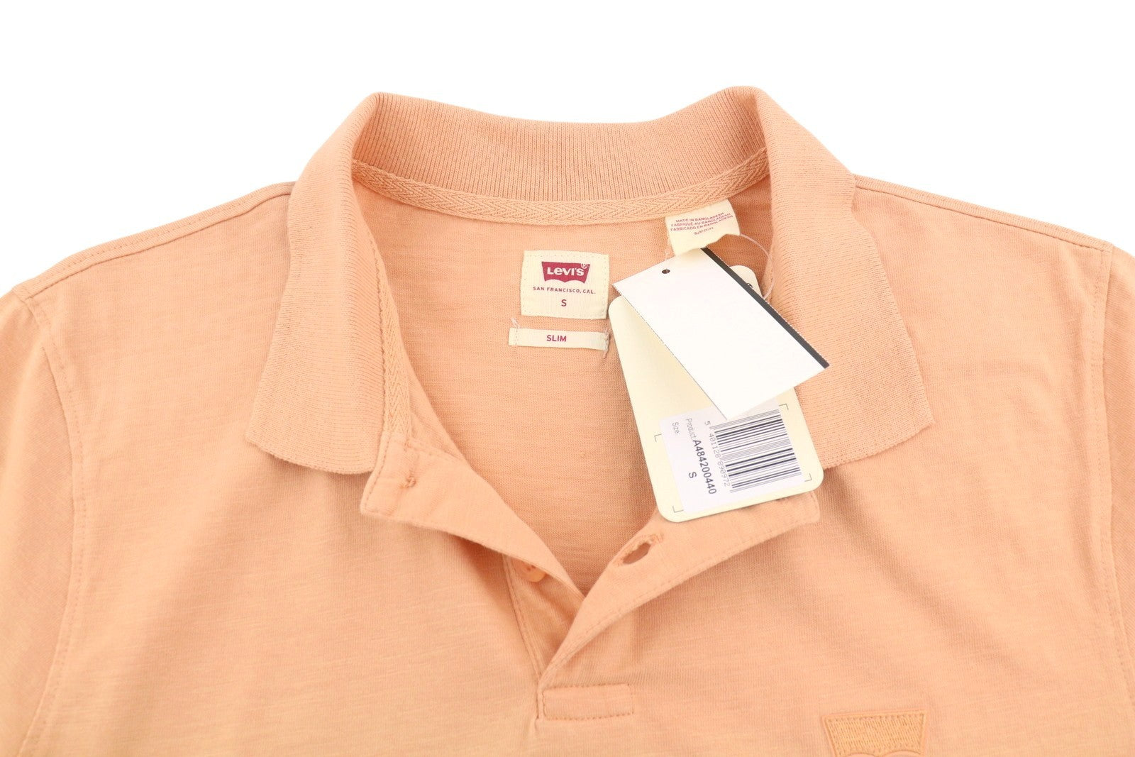 LEVI'S Slim Men Polos S Orange Cotton Tricot Short Sleeve