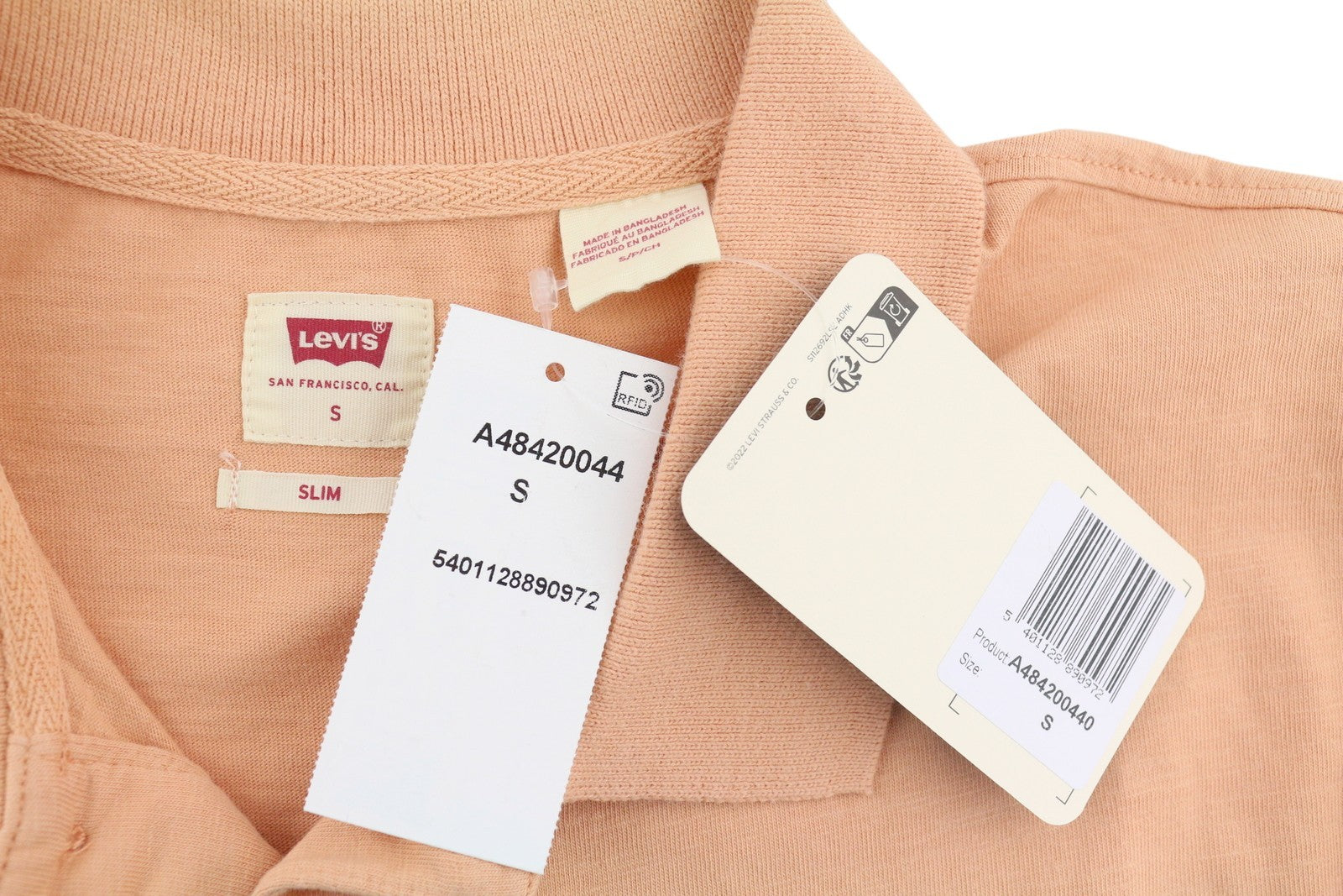 LEVI'S Slim Men Polos S Orange Cotton Tricot Short Sleeve