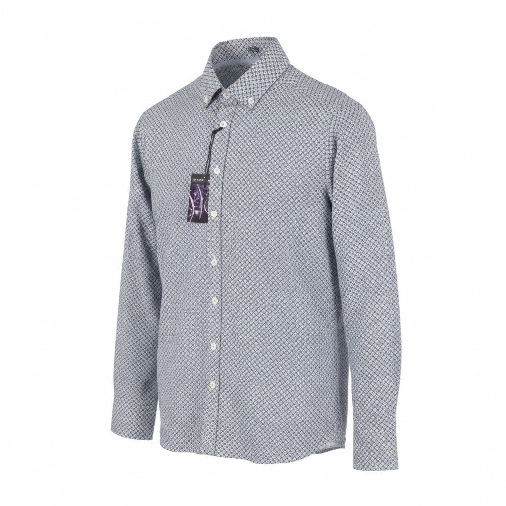 STATE OF ART Regular Fit Men Shirt S Blue Patterned Button Down Collar Casual