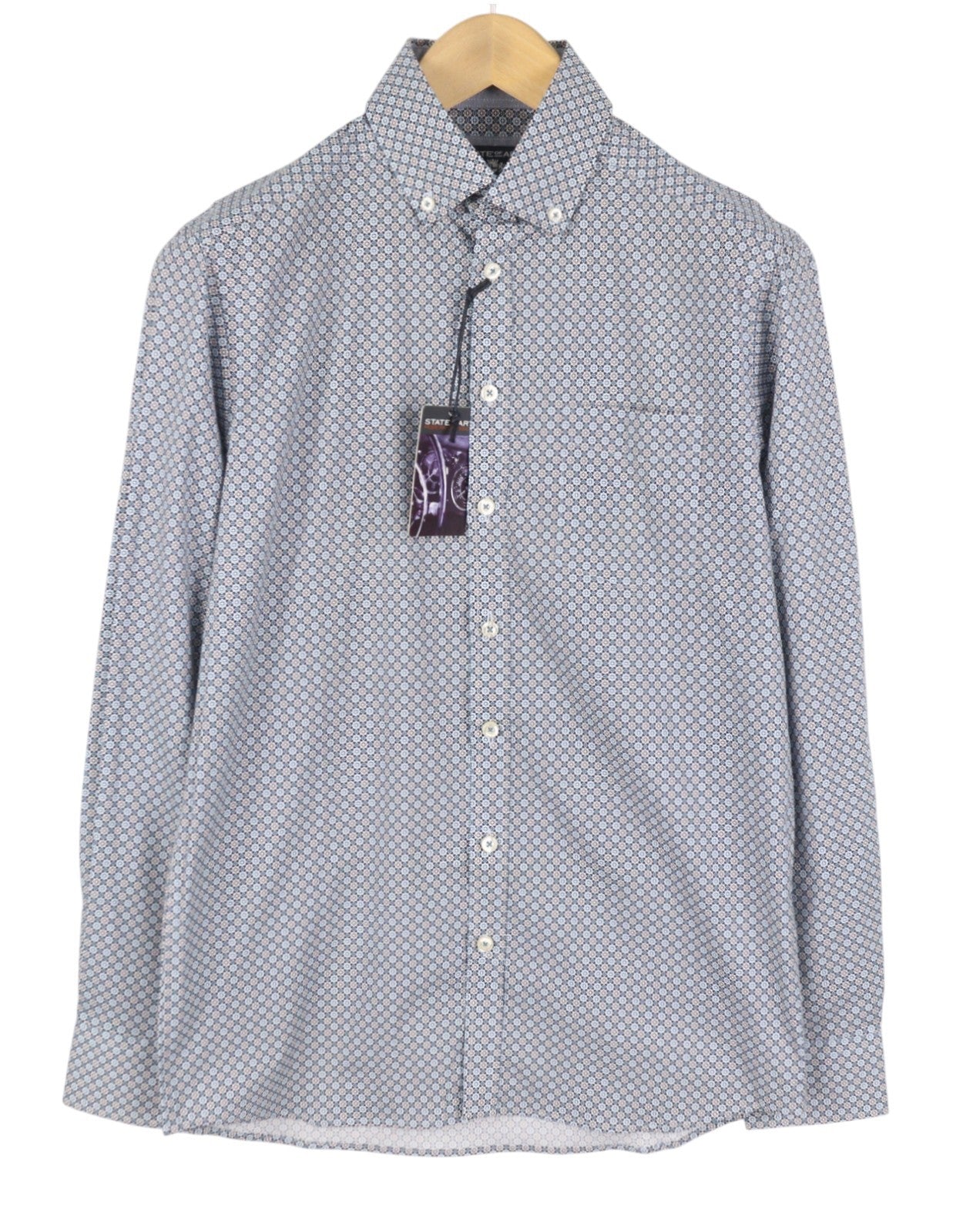 STATE OF ART Regular Fit Men Shirt S Blue Patterned Button Down Collar Casual