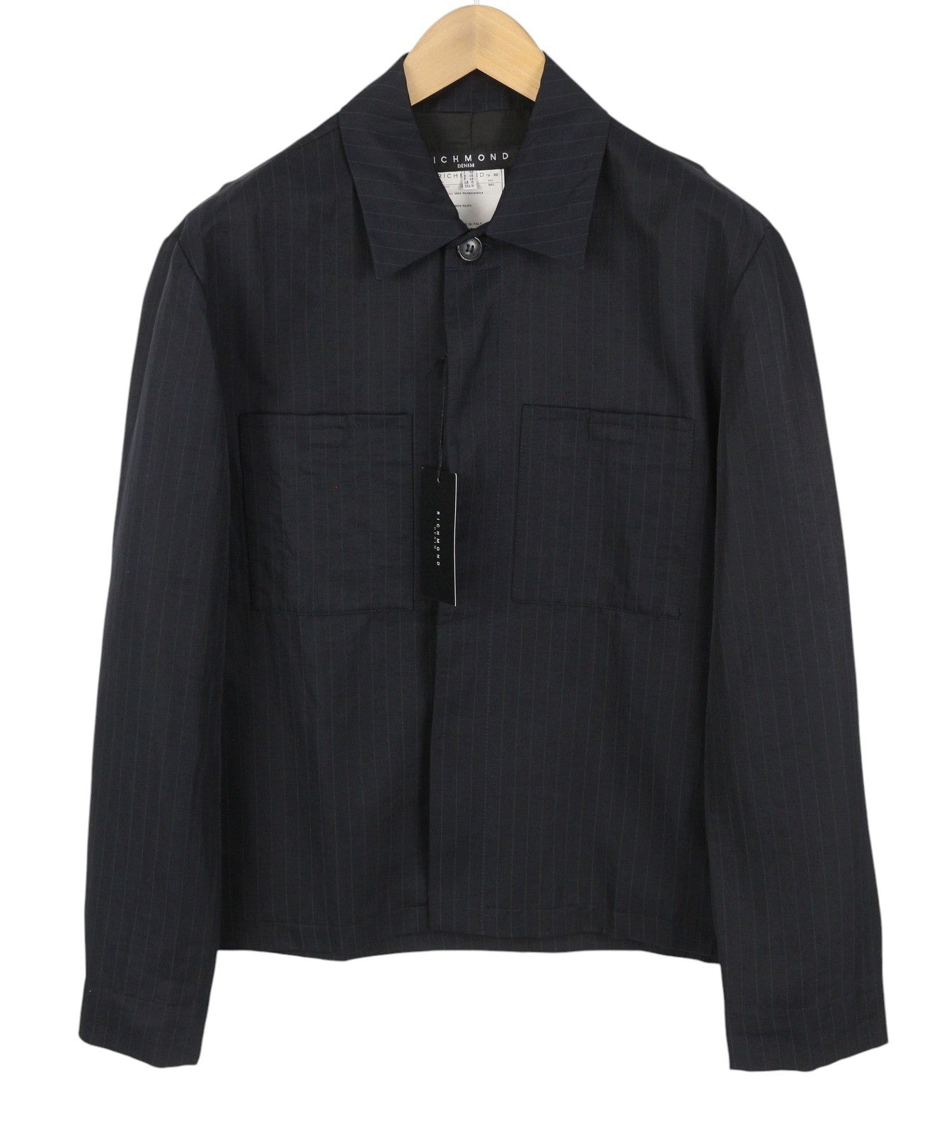 RICHMOND Women Jacket UK18 XL Blue Pinstriped Linen Blend Lightweight