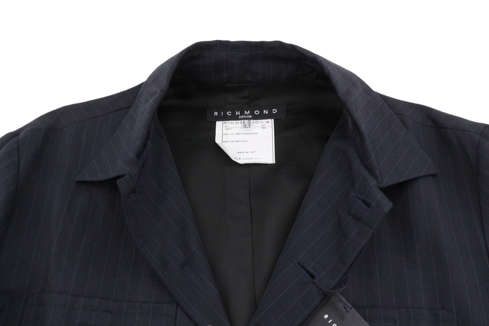 RICHMOND Women Jacket UK18 XL Blue Pinstriped Linen Blend Lightweight