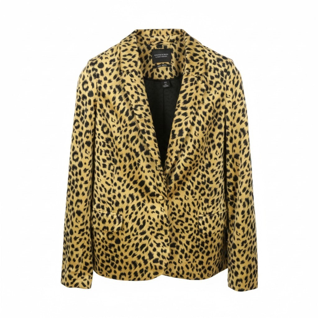 MAISON SCOTCH Women Blazer XS Brown Leopard Print Notch Single Breasted RRP169