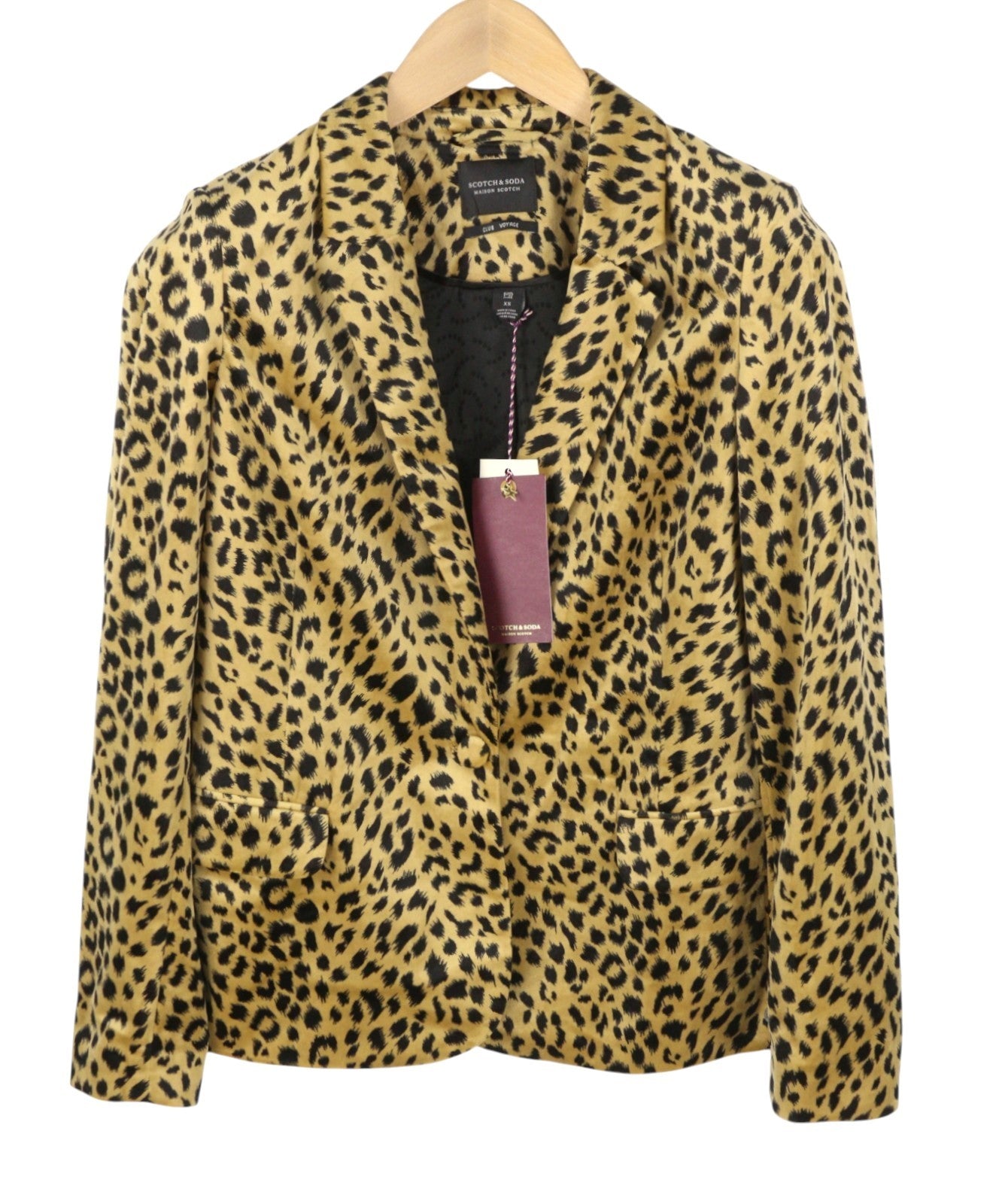 MAISON SCOTCH Women Blazer XS Brown Leopard Print Notch Single Breasted RRP169