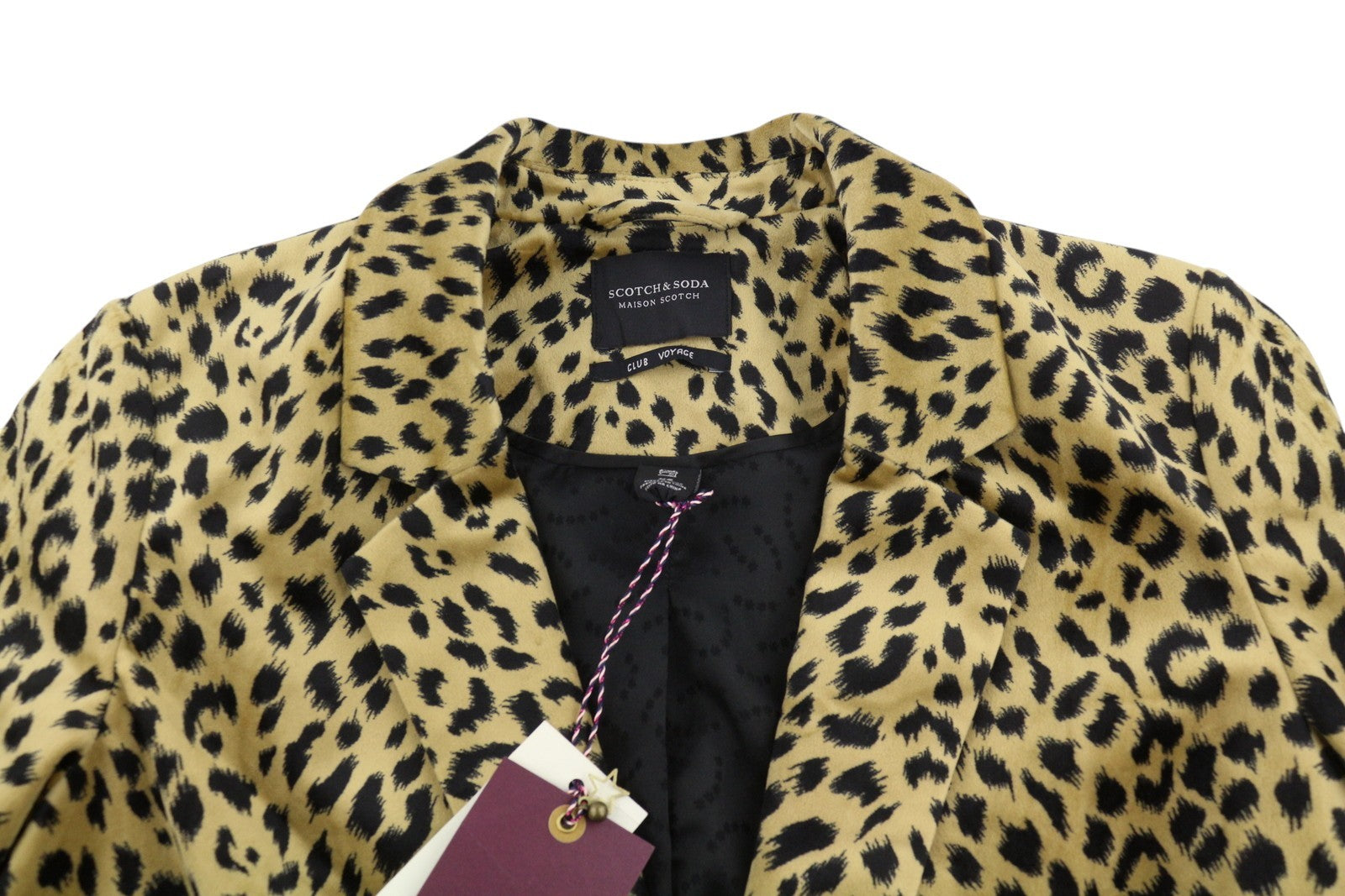 MAISON SCOTCH Women Blazer XS Brown Leopard Print Notch Single Breasted RRP169
