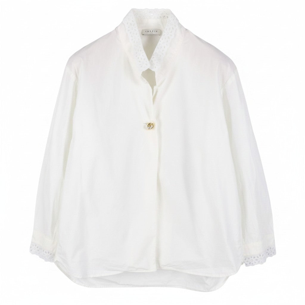 SANDRO Women Shirt 2 M White Metal Detail Oversized Long Sleeve