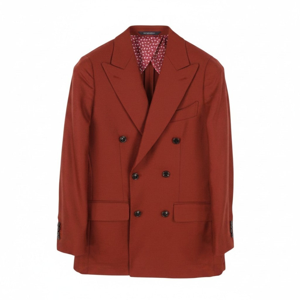 SUITSUPPLY La Spalla Men Blazer UK34S Orange Wool Peak Lapel Double-Breasted