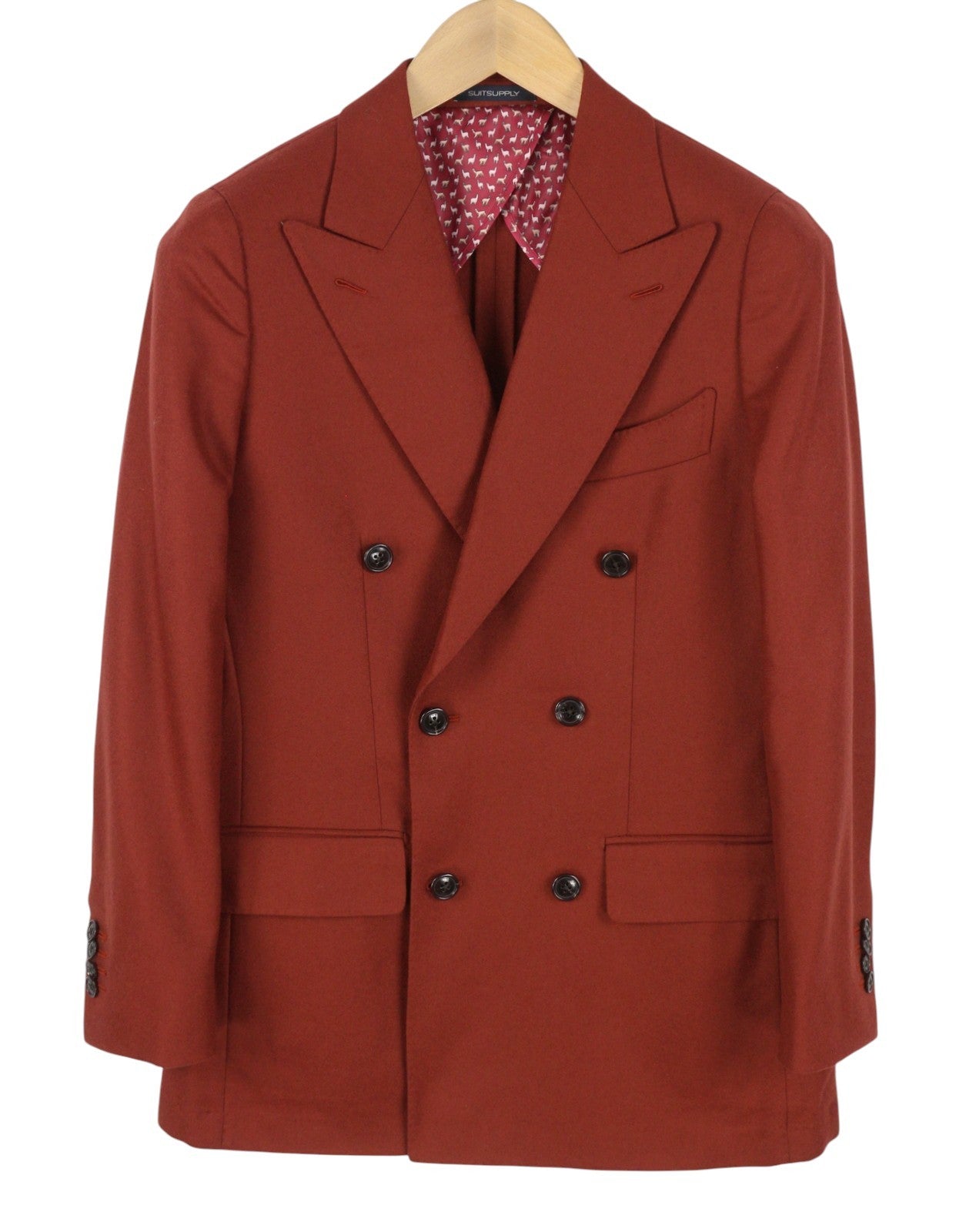 SUITSUPPLY La Spalla Men Blazer UK34S Orange Wool Peak Lapel Double-Breasted