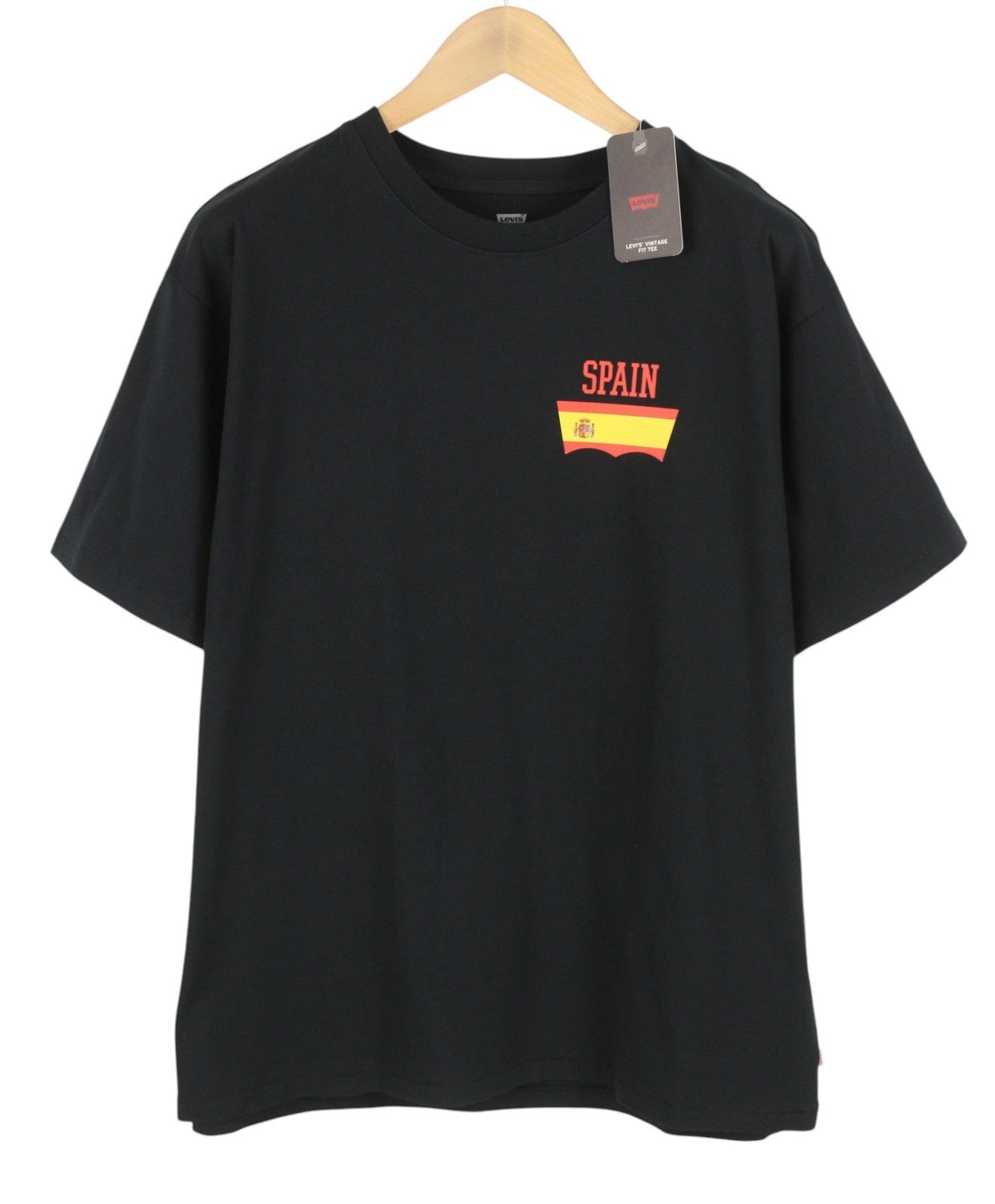 LEVI'S Vintage Fit Men T-Shirt L Black Tricot Crew Neck Spain Logo Short Sleeve