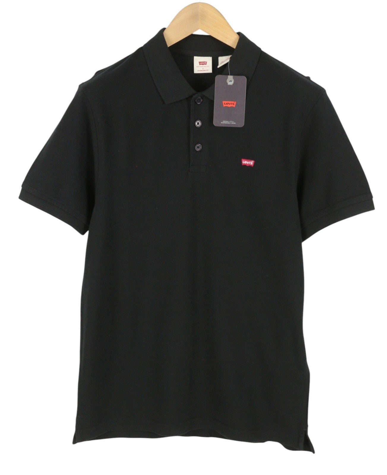 LEVI'S Standard Fit Men Polos S Black Cotton Tricot Short Sleeved