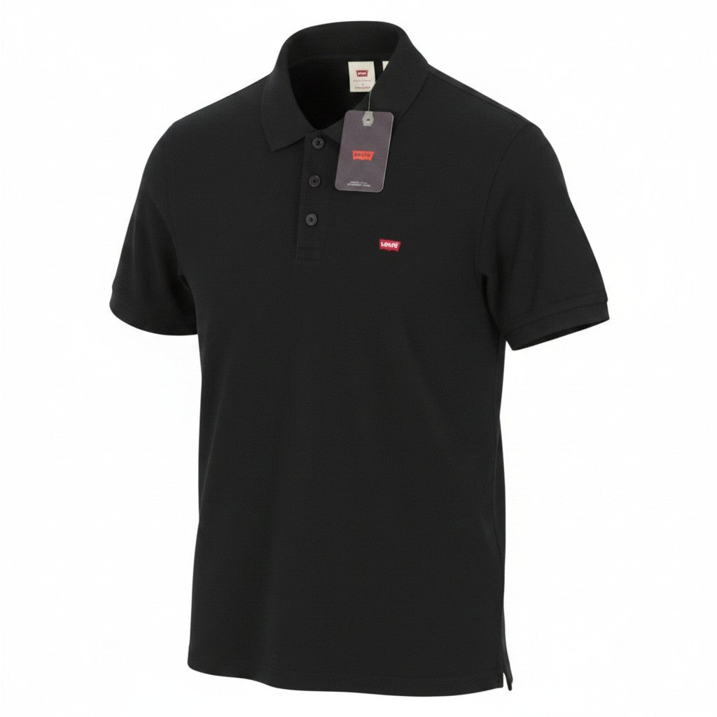 LEVI'S Standard Fit Men Polos S Black Cotton Tricot Short Sleeved