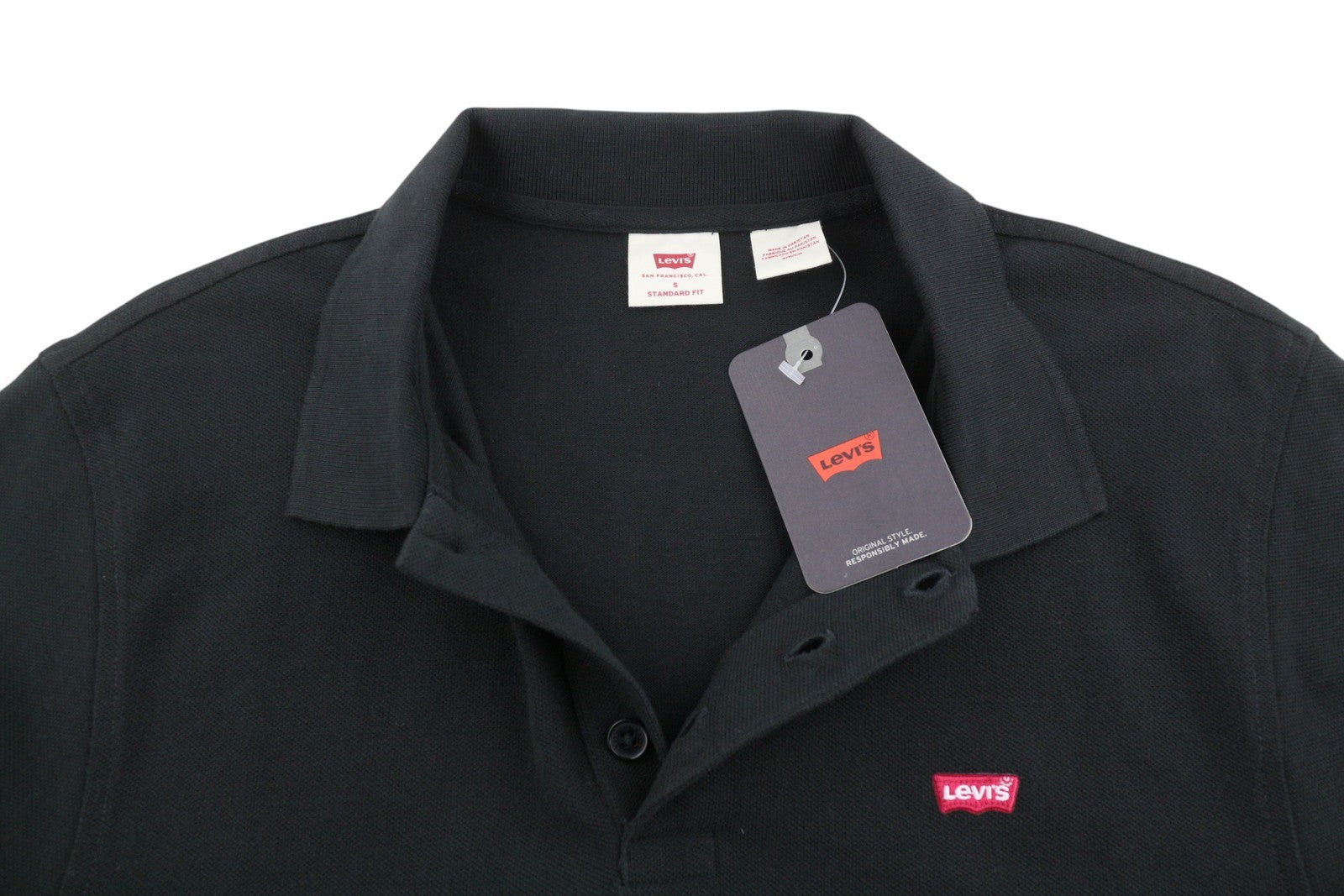 LEVI'S Standard Fit Men Polos S Black Cotton Tricot Short Sleeved