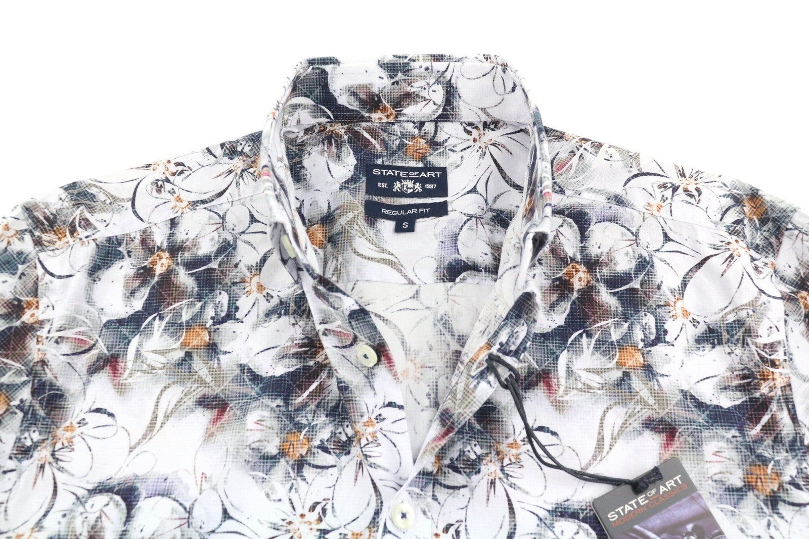 STATE OF ART Regular Fit Men Shirt S White Patterned Button Down Neck Casual
