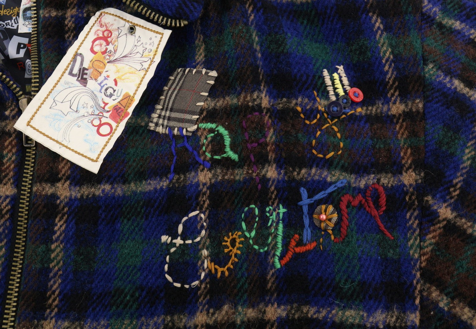DESIGUAL Women Coat 40 L Multicolored Plaid Flannel Wool Blend 3/4 Sleeved
