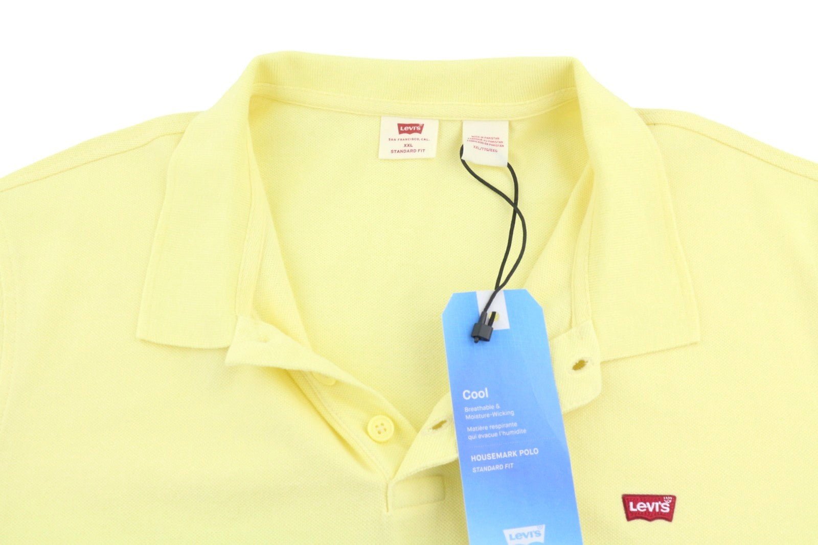 LEVI'S Standard Fit Men Polos 2XL Yellow Cotton Tricot Short Sleeve