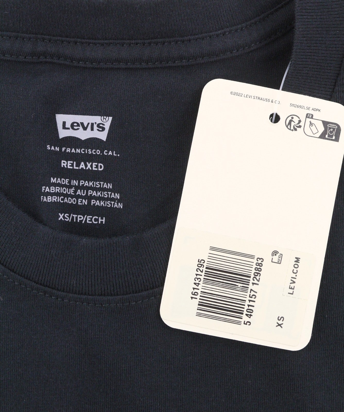 LEVI'S Relaxed Men T-Shirt XS Black Tricot Crew Neck Short Sleeve