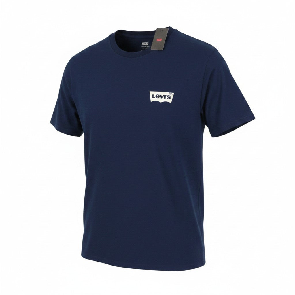 LEVI'S Standard Men T-Shirt XL Dark Blue Tricot Cotton Crew Neck Short Sleeve