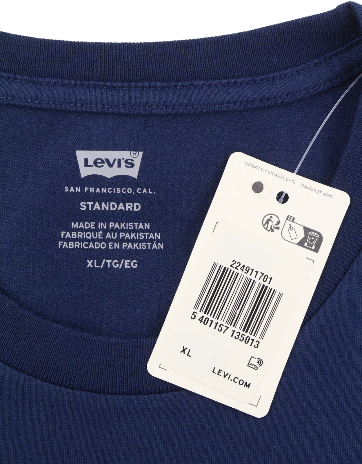 LEVI'S Standard Men T-Shirt XL Dark Blue Tricot Cotton Crew Neck Short Sleeve