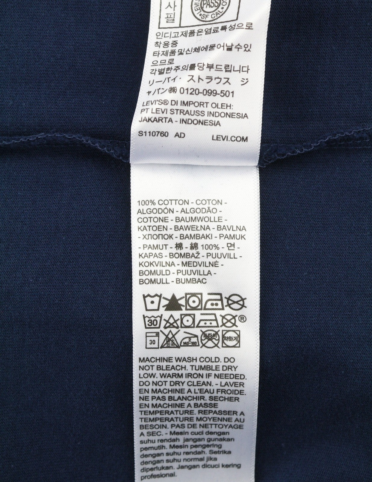 LEVI'S Standard Men T-Shirt XL Dark Blue Tricot Cotton Crew Neck Short Sleeve